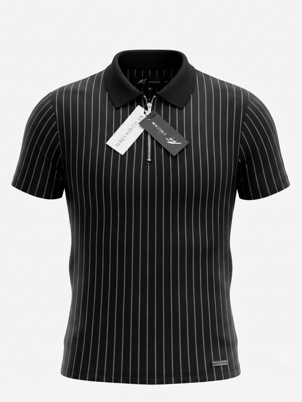 NWT MAUVAIS Black Pinstripe Polo Shirt Half Zip Slim Fit  Sz M